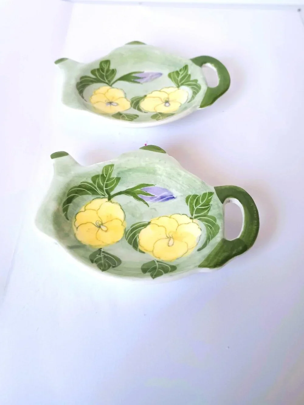 Vintage Andrea By Sadek Tea Bag Holder Set Ceramic Yellow Floral Pansy
